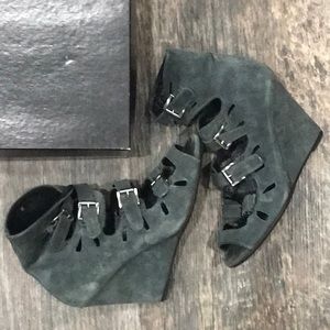Gray Suede Gladiator Style Wedges